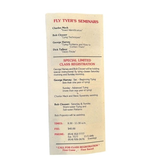 Vintage 1990 Fly Tyer's Symposium Brochure Seven Springs Resort‎ - Picture 2 of 4